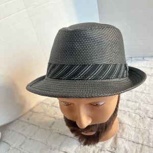 DORFMAN PACIFIC DPC 1921 TIGHT PAPER STRAW FEDORA HAT BLACK & GRAY MENS MEDIUM